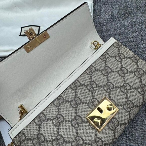 GUCCI Padlock Wallet On Chain Brown&White Canvas Tote 550-071525 - Picture 9 of 13